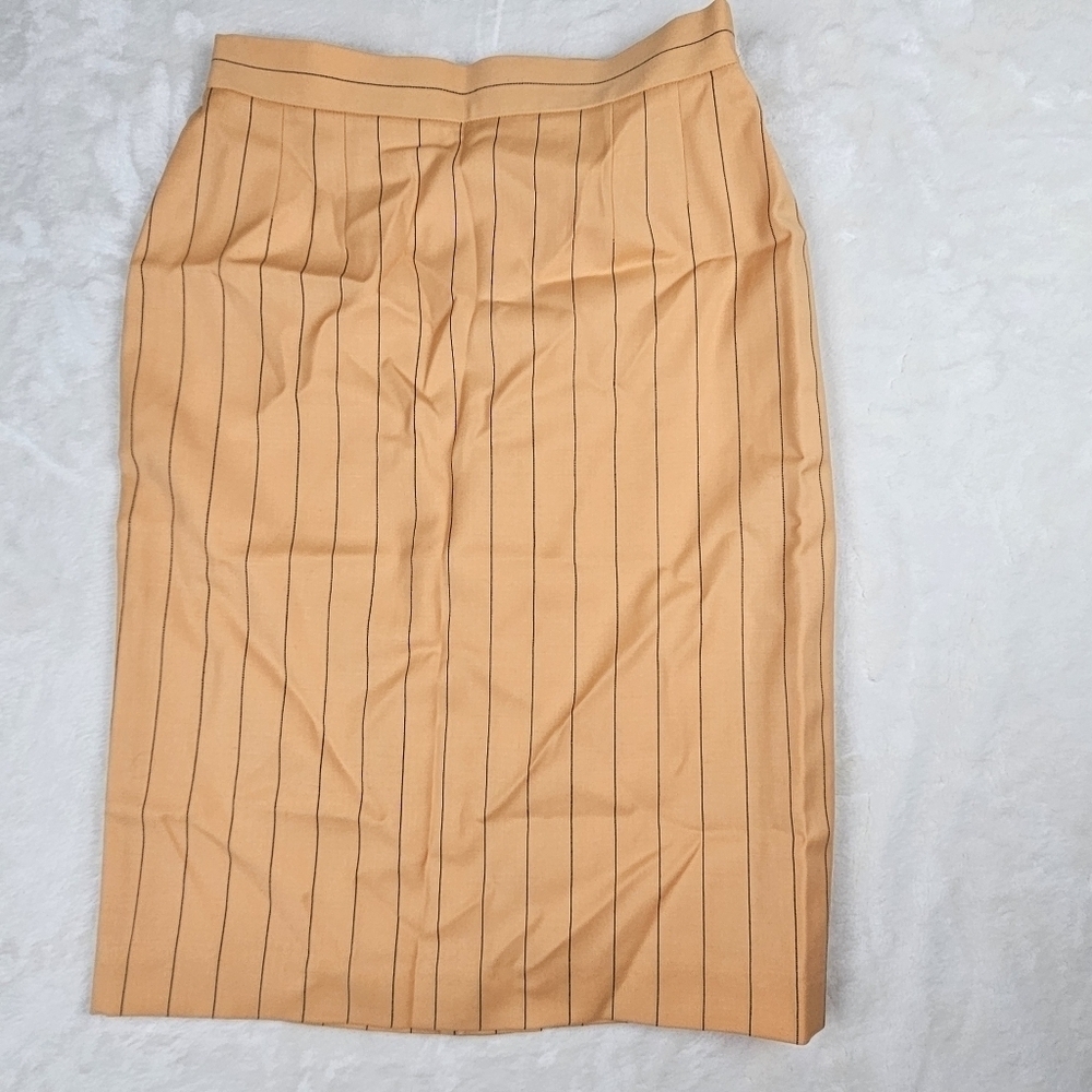 Vintage Escada Skirt 38 Margaretha Ley Orange Navy Pinstripe Wool Authentic